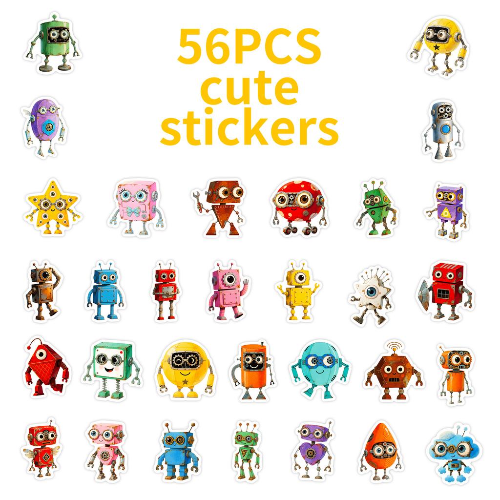 56 Cartoon Robot Graffiti Stickers Cute Q Version Children Diy Decorative Stickers