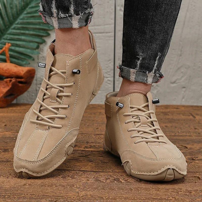 Trendy Men's Boots Retro Versatile on The Streets Comfortable for Commuting Soft Soled Casual Shoesanti Slip Motorcycle Boots