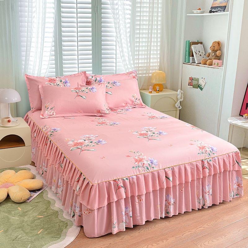 Bed Skirt Cotton Bedspread Set Embroidery Bed Dress Pillow Cases 3 Pieces/Set For King/Queen Double 1.5/1.8/2M Sheet Cover