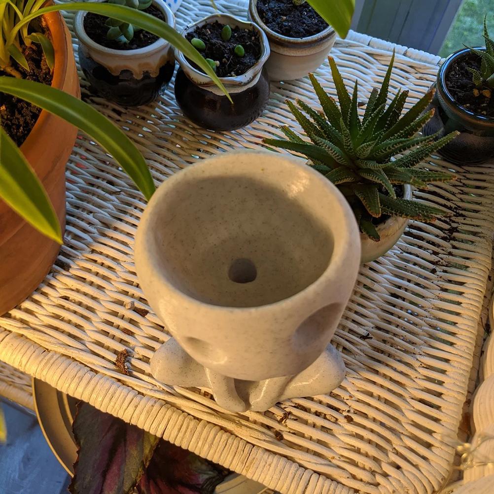 Květináč se světlým obličejem Květináč s hlavou květináče Roztomilý pryskyřičný sukulentní květináč s odtokovým otvorem pro dekoraci domácí kanceláře