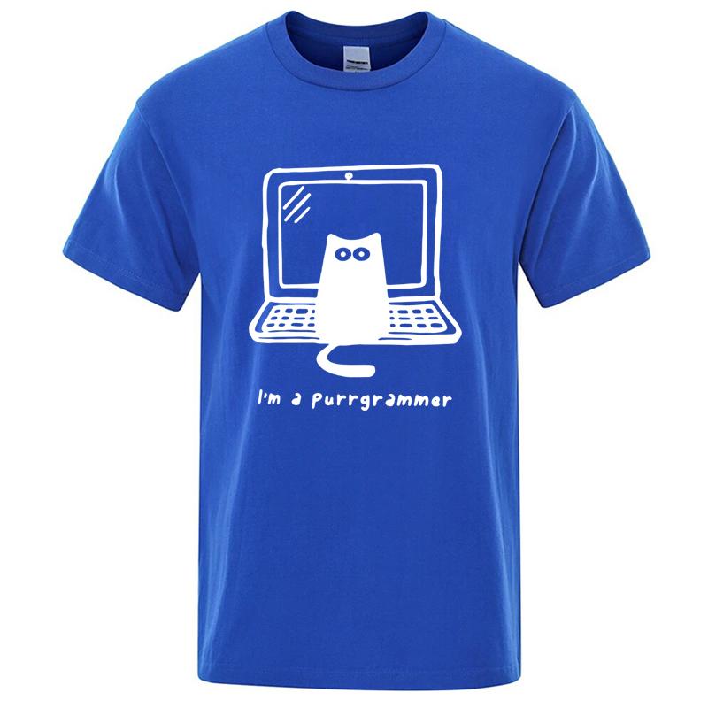 Mens Tshirt High Quality 100 Cotton Funny Cat Programmer Printed Summer Casual Loose Cool Cat Men T Shirt Oneck Male Top Tee