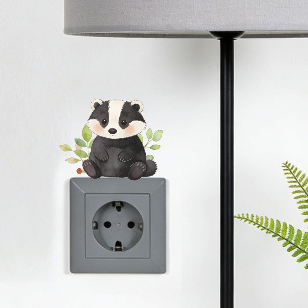 Adorable Little Raccoon and Rabbit Animal Combination Bedroom and Living Room Switch Stickers for Decoration