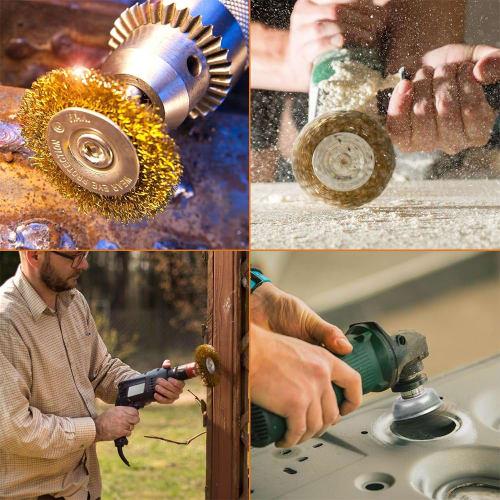 Hexagonal Shank Wire Brush Set of 6, 5 Types, Brass 6mm Shank, Cup Brush, Disc Brush, Umbrella Brush, Pen Brush, Rust Removal, Paint Stripping, Polish