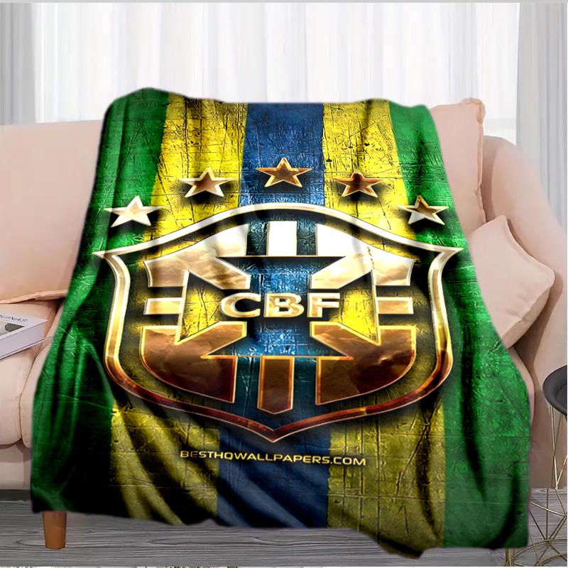Brazilian Football Crest Printed Throws Blanket Soft Flannel Blankets for Couch Bed Gifts for Men Women Picnic blanket Christmas gifts