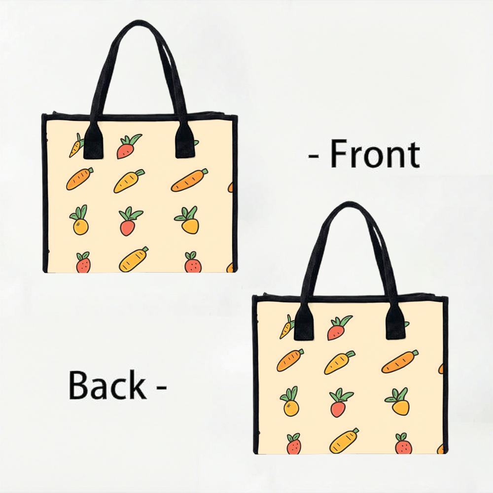 Cute Cartoon Fruit Tote Bag Casual Large Capacity Reusable Shopping Handbag for Daily Outdoor Use