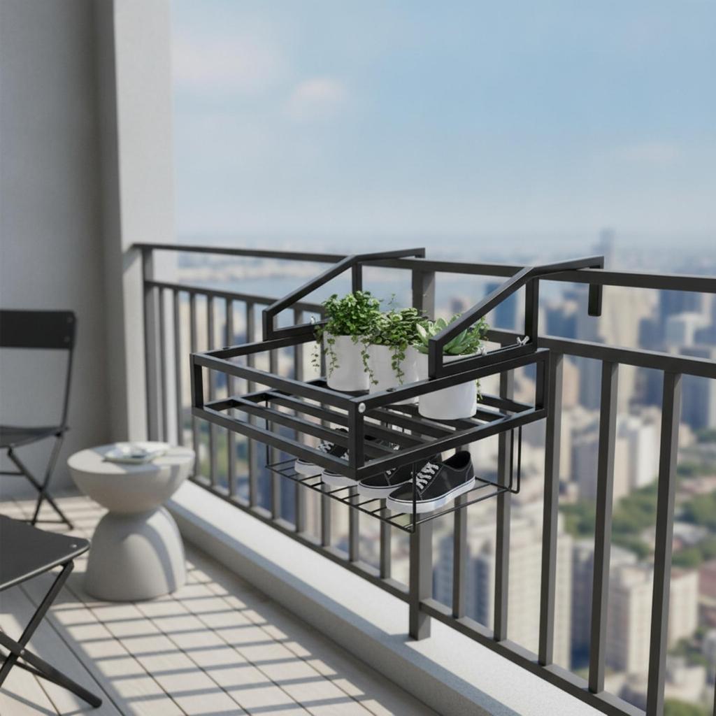 Balcony Drainage Rack WallMounted Hanging with Guard Rails SpaceSaving Railing Organizer for