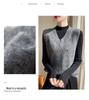 Women's Retro V-Neck Wool Knit Vest - Sleeveless, Jacquard Design, Loose Fit