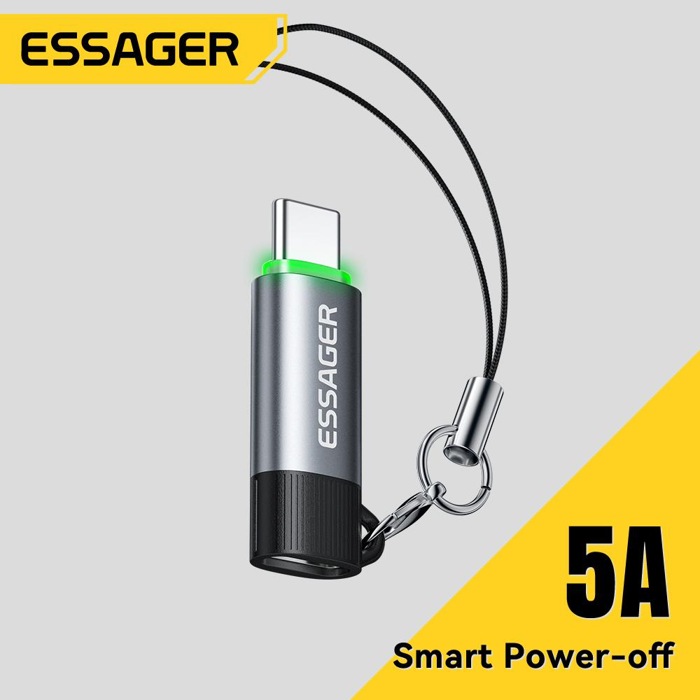 Essager 100W 5A Smart Power-off OTG Adapter Type C OTG Connector With Lanyard For iPhone 17 16 15 Android Phones Tablet Laptop