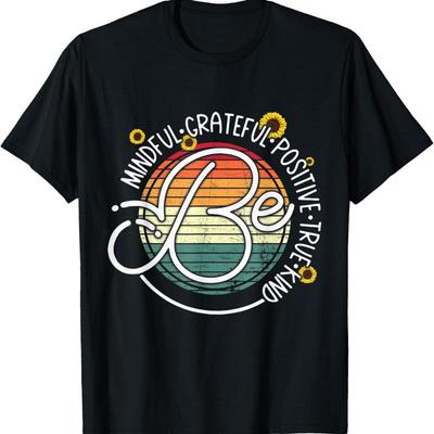 Vintage Motivation T Shirt Mindful Grateful Positive Be Kind