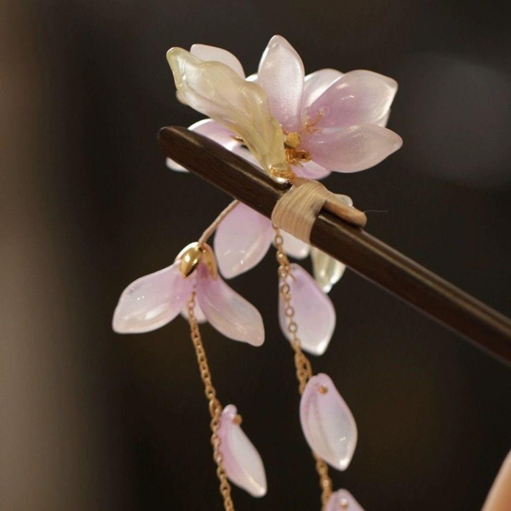 Chinese Style Hanfu Hairpin Flower Wooden Hair Stick Antique for Women