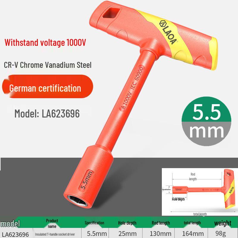 High Voltage Insulated T-Handle Socket Wrench for EV Maintenance