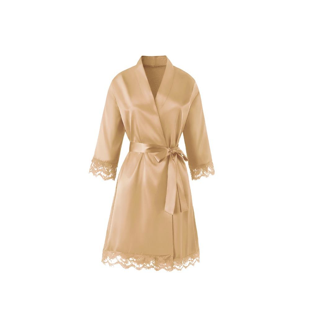 Women's home nightdress, apricot lace-trimmed bathrobe, lightweight and breathable home sleepwear and loungewear