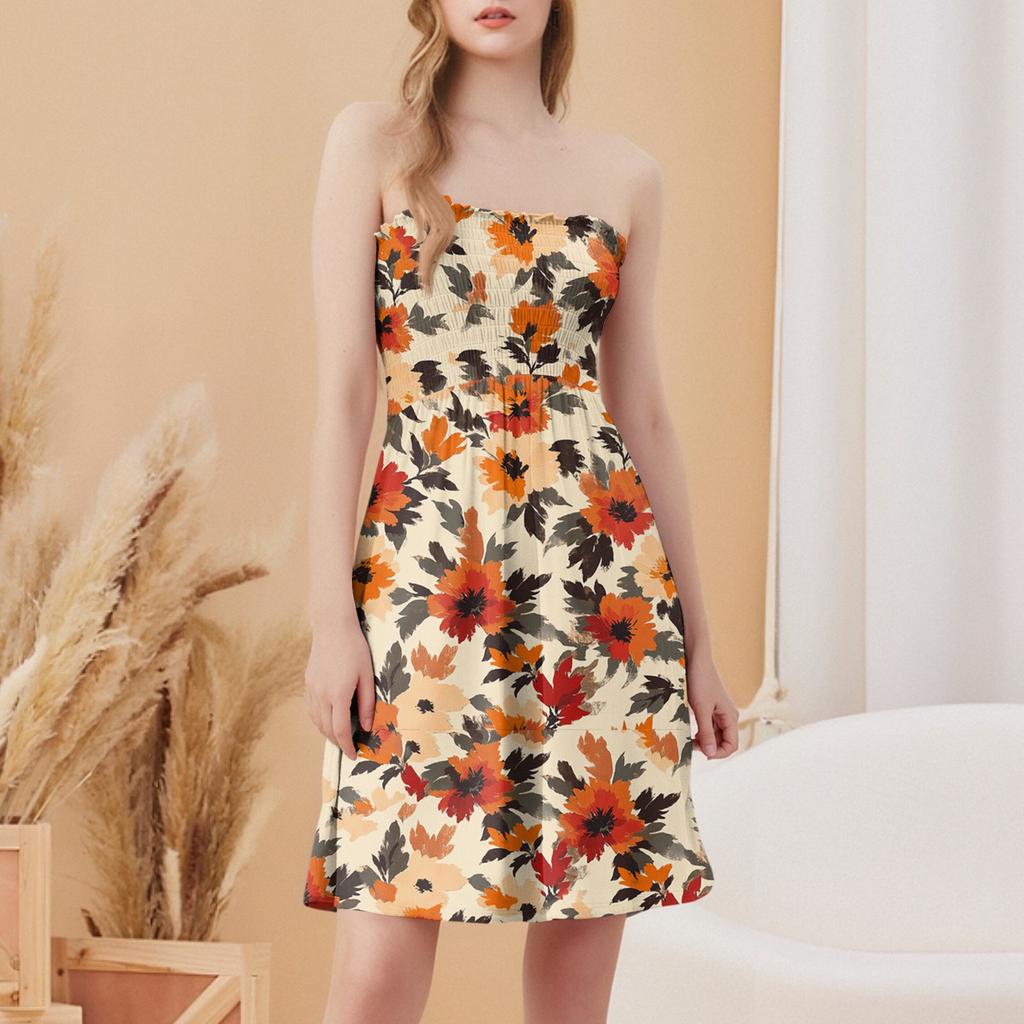 Fashionable Women's Casual Tube Top Floral Print Sleeveless Dress