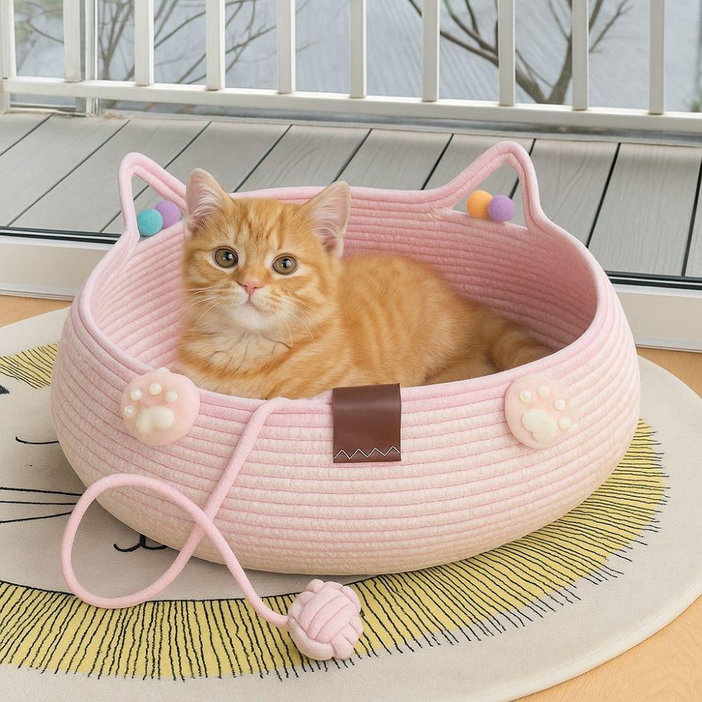 Cotton Rope Woven Cat Nest Scratch-Proof Cat Scratch Floor Cat Scratch Board Mat  for Cats and Dogs