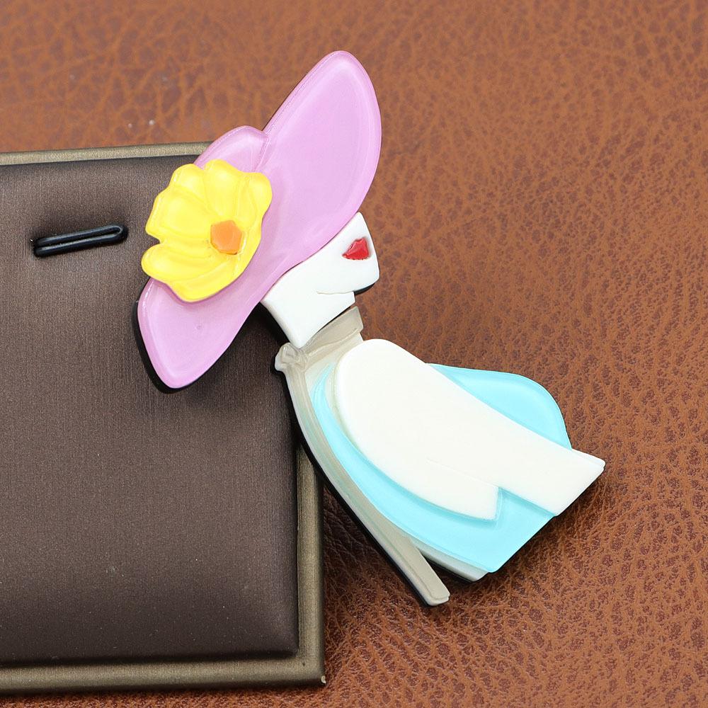 Acrylic Sheet Summer Pink Light Blue Girl Shaped Brooch Personalized Women's Brooches