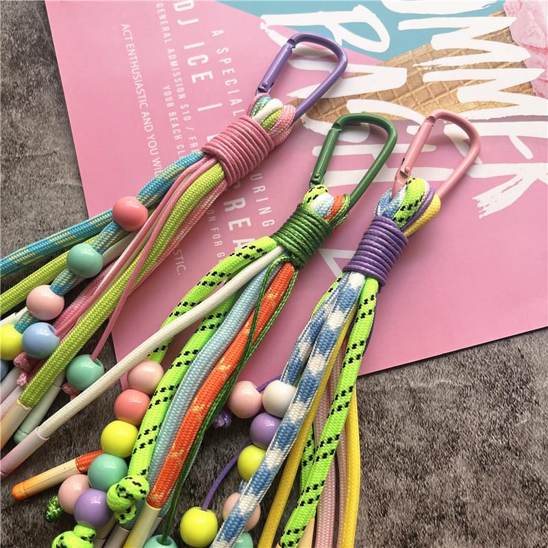 Barevný přívěsek na klíče s korálky, tašky, přívěsky, copánky, přívěsek na klíče od auta na telefon, malý držák na klíče od Fresh, prémiové doplňky