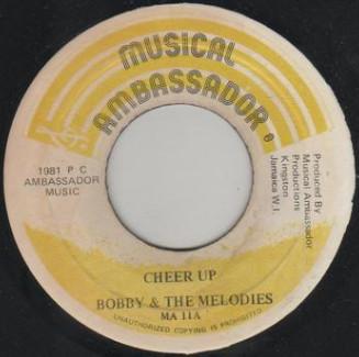 

7-дюймовая пластинка BOBBY THE MELODIES Cheer Up MA11 Musical Ambassa 1981 Ямайка Регги Ска Даб Б/у