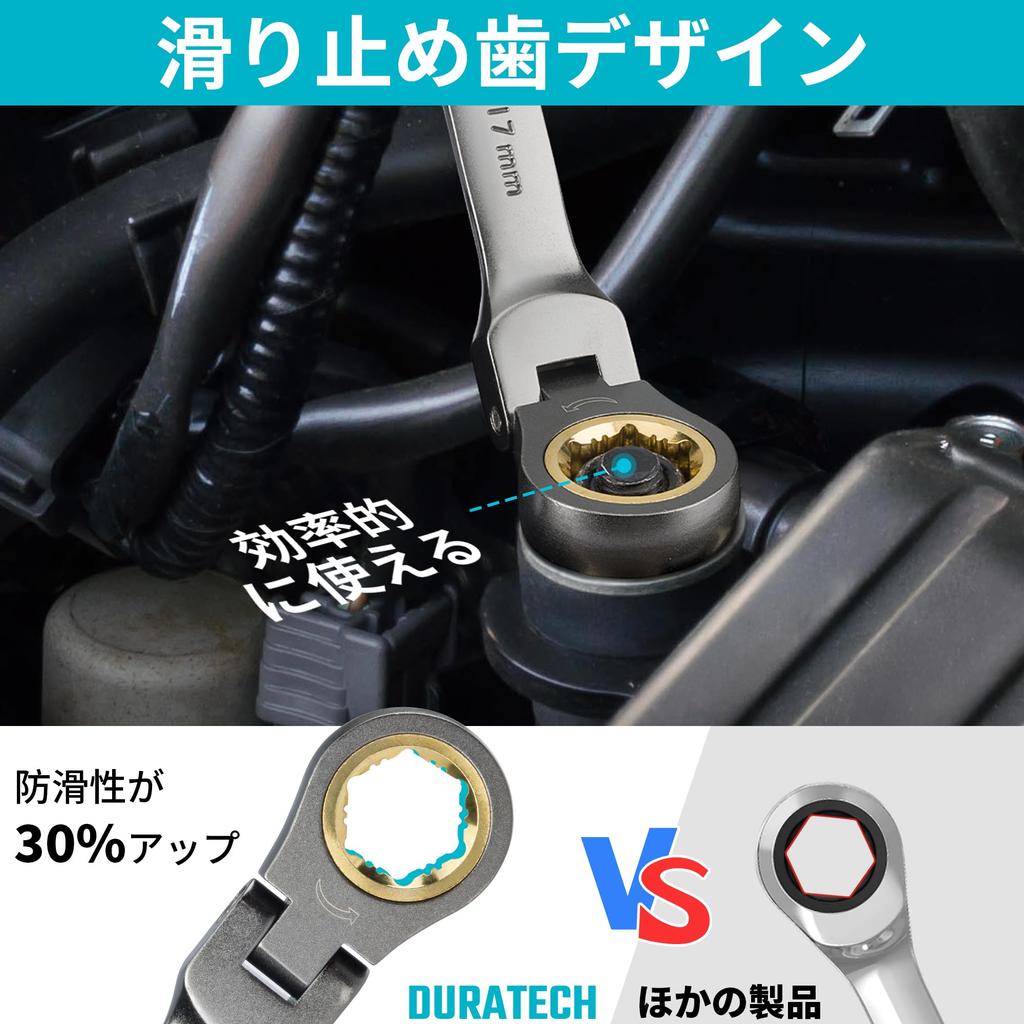 DURATECH Combination Flex Ratchet Swivel Fits Stripped Bolts and 72 for Automotive Repair and Includes Storage Case Wrench, Wrench, Ratchet, Nuts,