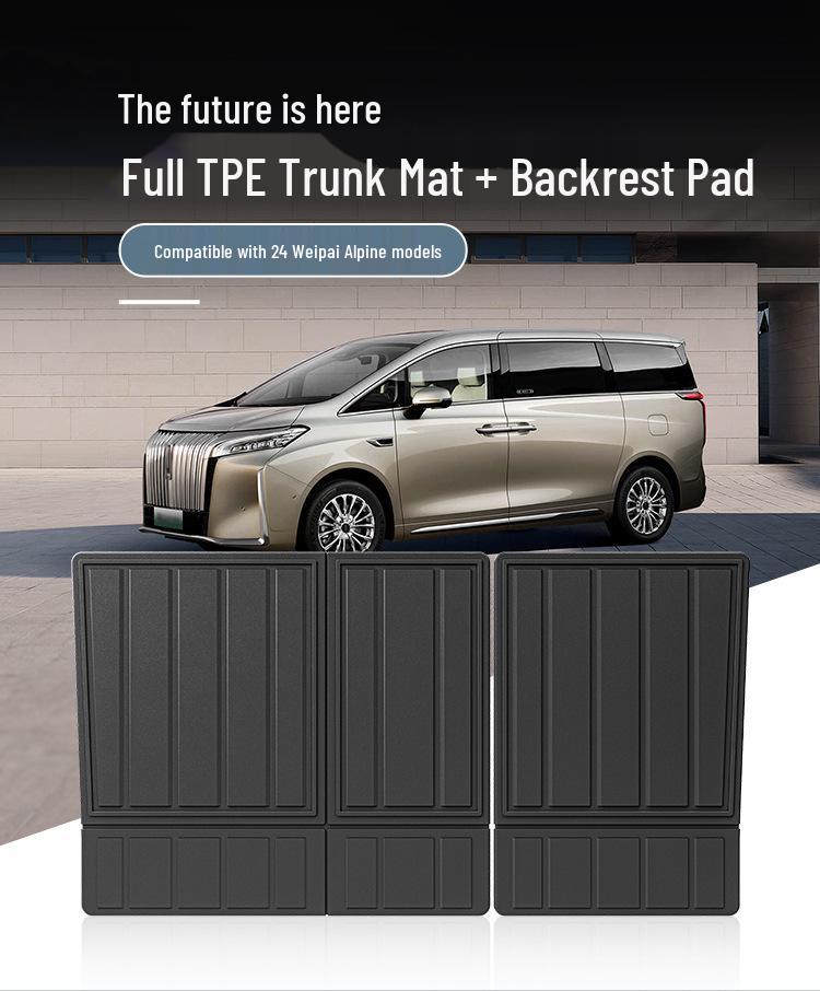 Fits 24 Wei Alpine car models: Custom TPE trunk mats & seat back cushions.