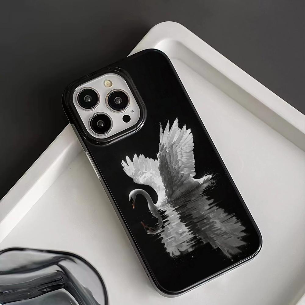 For Iphone 11 Elegant White Swan Design Pattern Phone Case For iPhone 17 Pro Max 16 Plus 15 14 13 12 11 17Air Lychee  Soft Cover