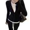Fake two-piece splicing contrasting color zipper long-sleeved t-shirt autumn new design sense niche Spice Girl slim-fitting and thin top