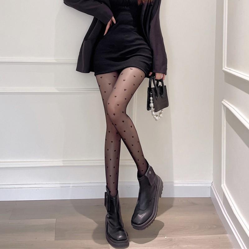 Double-Layer Polka Dot Black Silk Plus Velvet Pantyhose - Sheer Bare Leg Effect, Large Size, Thick for Autumn/Winter