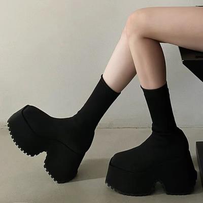 Mode Damen Stiefeletten neu High Heels Chelsea Boots Damen Neu Plateau Sexy Goth Motorradstiefel Outdoor Bequeme Schuhe Damen