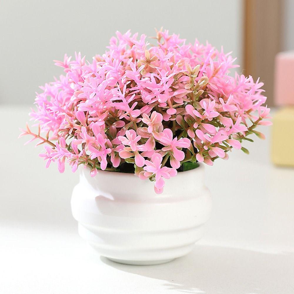 Pink Artificial Potted Flowers Plastic Simulation Artificial Faux Plants Artificial Grass Fake Flower Bonsai Indoor Decoration
