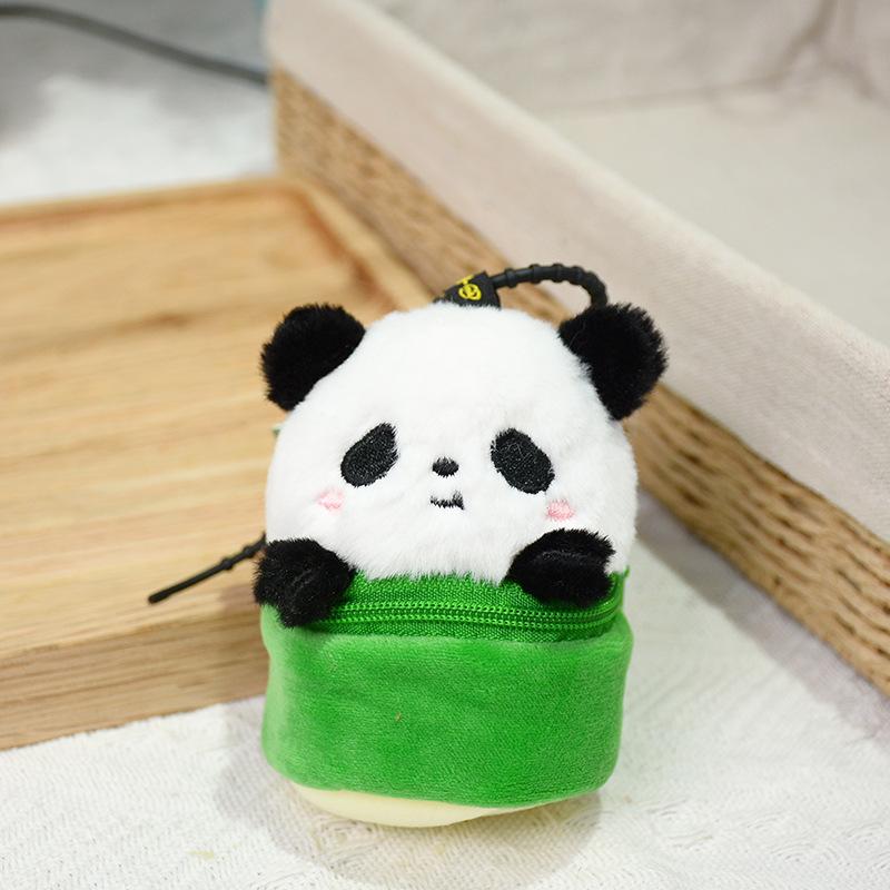 Cute bamboo tube panda plush change bag national treasure flower blind box earphone bag mini keychain schoolbag pendant female