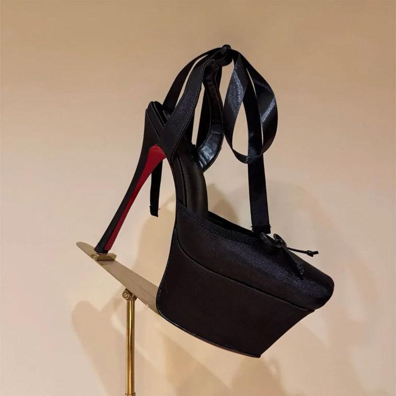 Fashion Sandals Fashion Shoe Super High Heels Wedding Party Sandals New Fashion Catwalk Satin Head Waterproof Table Thin Heel Ballet Bow