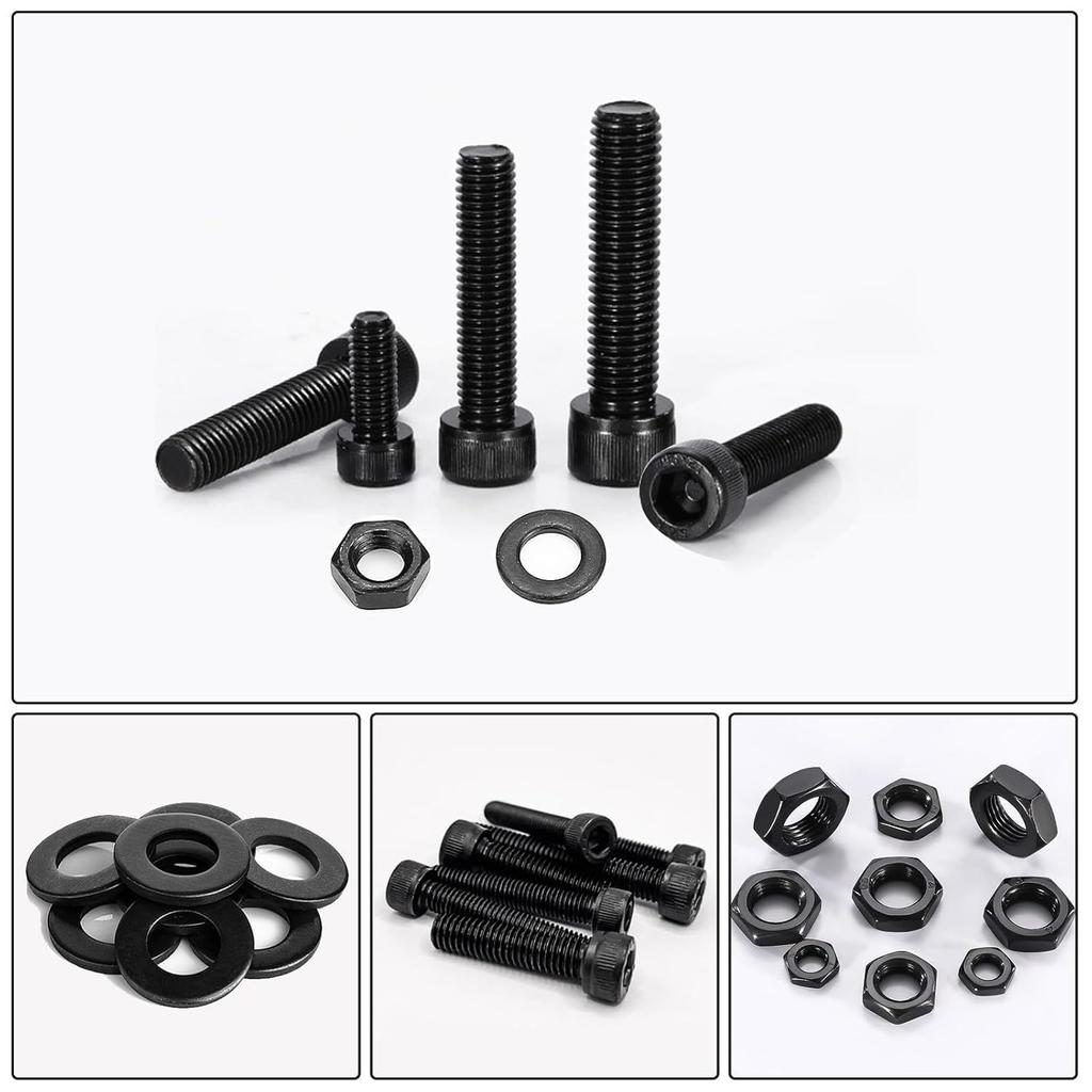 1390 Stück schwarz Güte 12.9 Zylinderkopf Innensechskant mit Unterlegscheibe Mutternsatz Zylinderkopfschraube Box