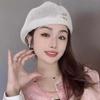 Solid Color Woven Sun Beret Cap Big Head Circumference Versatile Straw Artist Hat Sunscreen Polyester Hollow Out Forward Cap