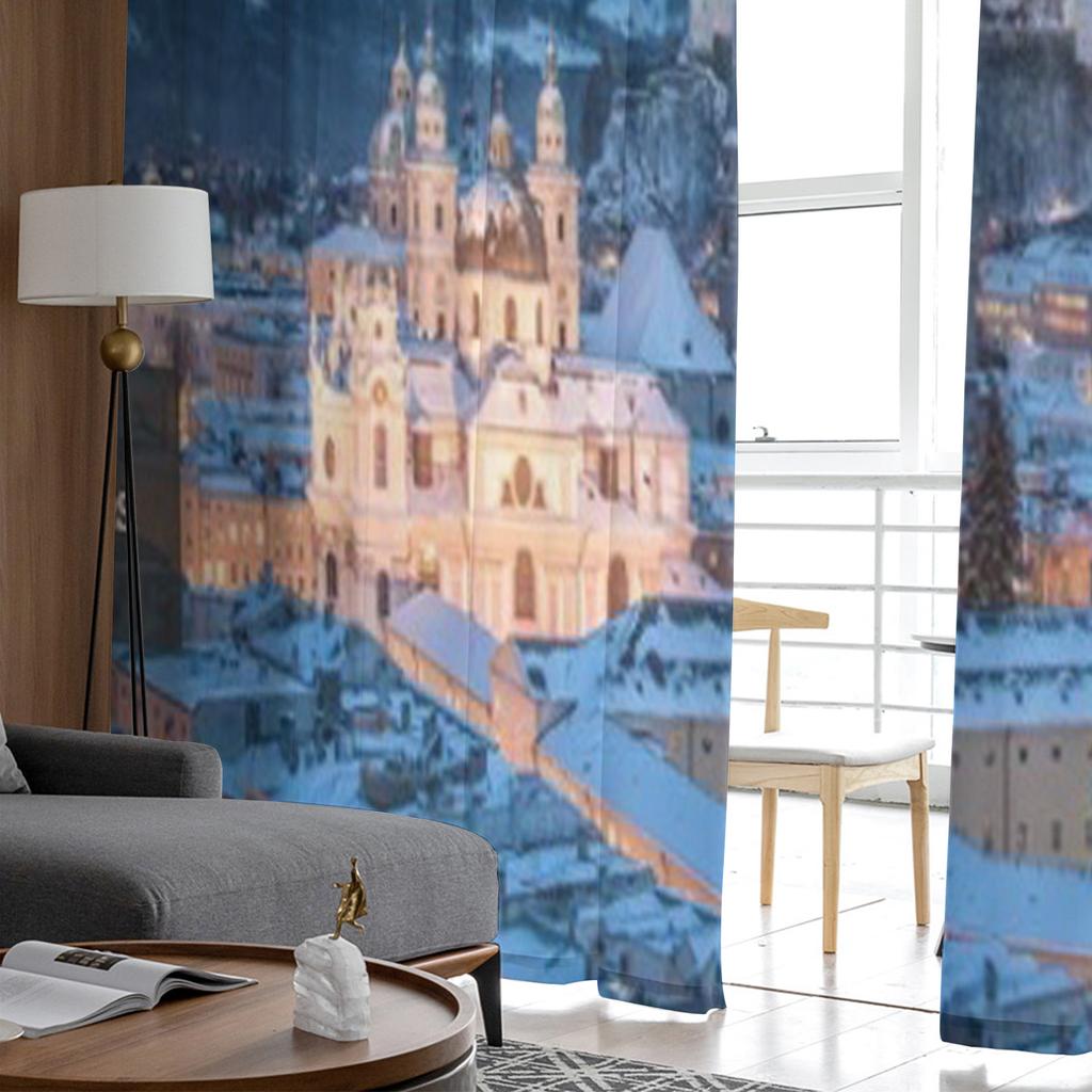 Orașul Salzburg cu Festung Hohensalzburg Iarna Salzburger Land Austria Tulle Perdele transparente Camera Voile Organza Cortina
