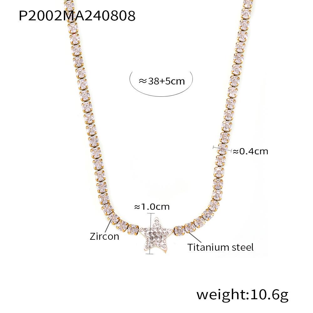 Retro Geometric Star Pendant Necklace with Zirconium on 18K Gold-Plated Titanium Steel Chain for Women
