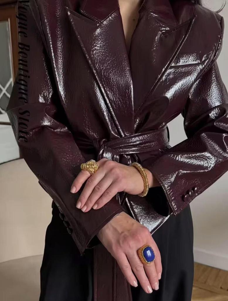 European and American Women's Retro Distressed Faux Leather Lapel Jacket