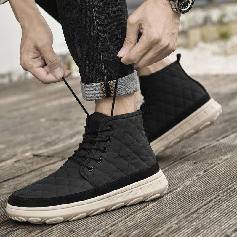 Fashion Warm Plush Fur Basic Boots Lace-Up Canvas Treking Footwear Handmade Men's Desert Winter Boots Outdoor Non-slip Walking Boots