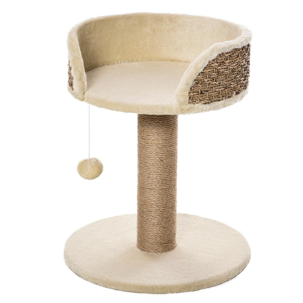 Kratzbaum Katzenbett Katzenkorb, inkl.. Spielball, 40 cm x 40 cm x 49 cm, Natur + Cremeweiß