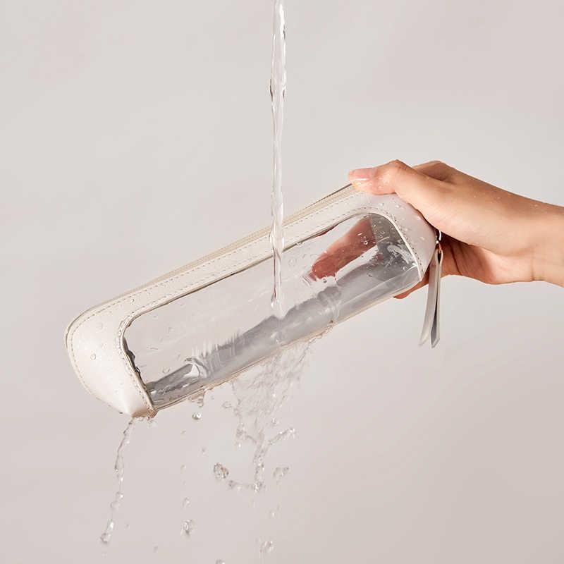 Pu Pencil Case Portable Waterproof Transparent Cosmetic Bag Zipper Makeup Brush Storage Bag Sundries Organizers Stationery Gifts