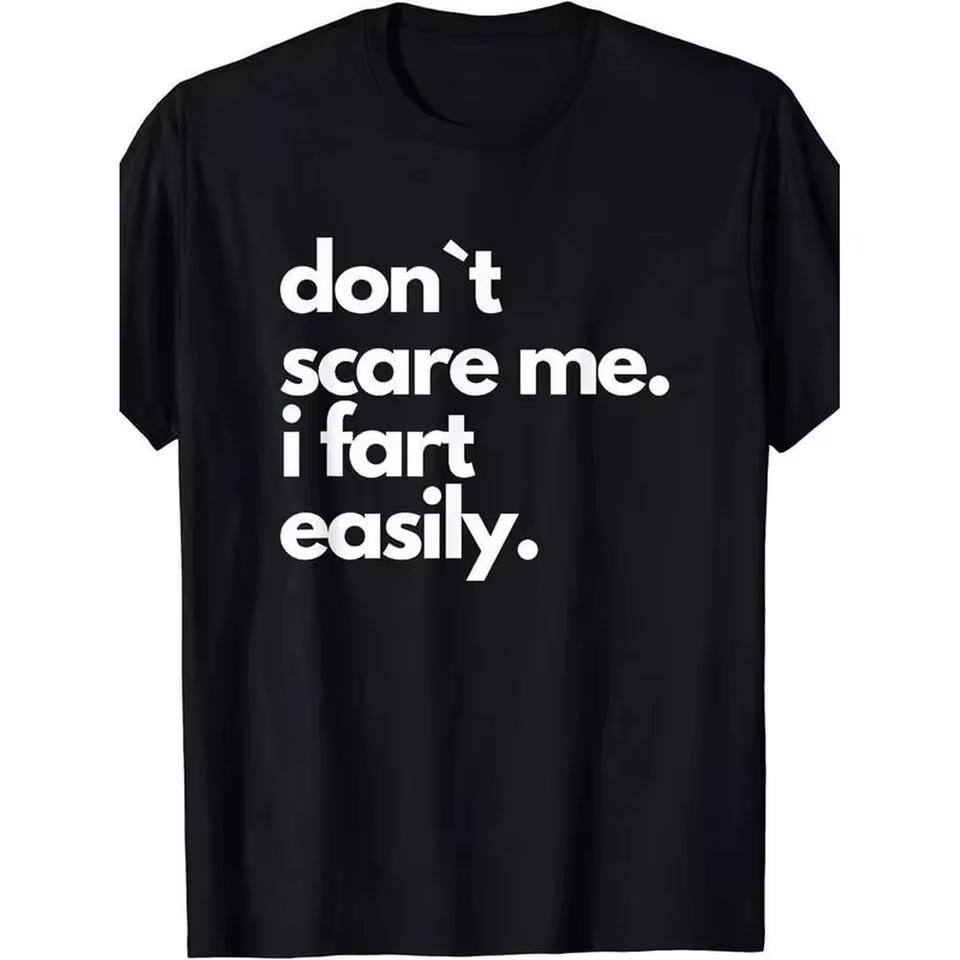 Humorous "Don't Scare Me, I Fart Easily" Men's Black T-Shirt - 100% Cotton, Casual Crew Neck, Short Sleeve, Machine Washable, Summer Tee