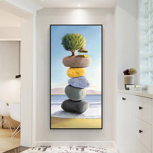 Lucky Stone Canvas Paintings Wall Art Zen Posters and Prints Landscape Wall Pictures for Porch Hallway Decoration Home Decor