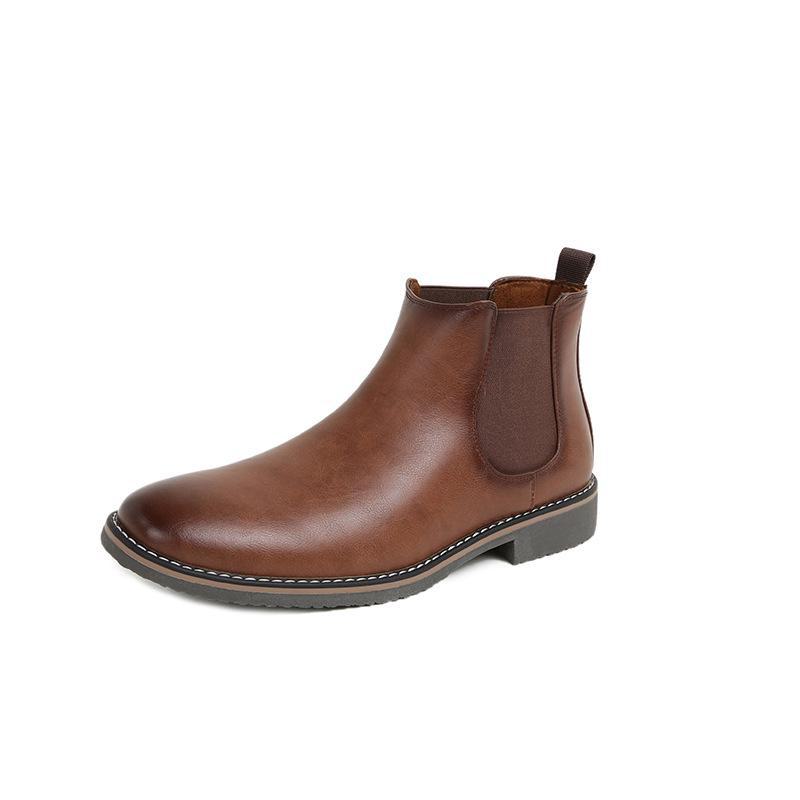 

Мужские кожаные ботинки челси с круглым носком — ретро, без застежек, с высоким голенищем в стиле мотоцикла 40 светло-коричневого