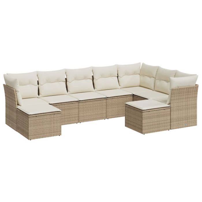 VidaXL Garden Lounge Set with Cushions 9 Pcs Beige Braided Resin 3250407