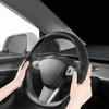 2 Stück Für Tesla Neues Modell 3+Highland 2025 für Modell Y/3 Weiß Kohlefaser Silikon Schwarz Wildleder Auto Lenkradabdeckung Rutschfest
