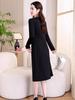 Hepburn Style Women's Elegant Black Midi Dress - Versatile Long Sleeve for Spring/Autumn 2026