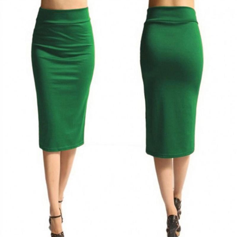 Fashion Women Ladies Pain Office Rozciągliwa spódnica midi z dżerseju ołówkowego