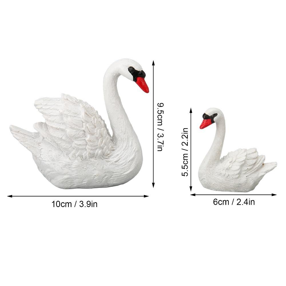 2pcs White Resin Swan Ornaments Small Cake Topper Set Swan Couple Figurines Living Room Decor