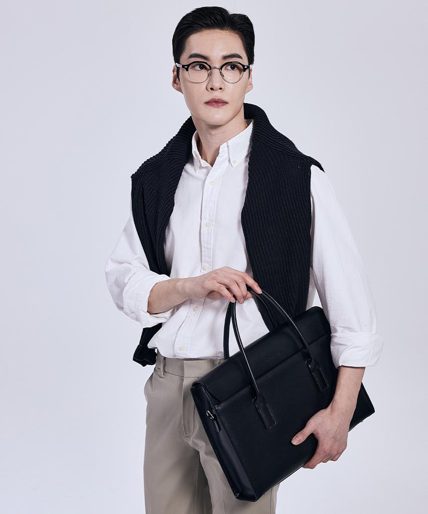 Bedford11Th Laptop Storage Poly Gun Top Handle Business Leather Tote Black