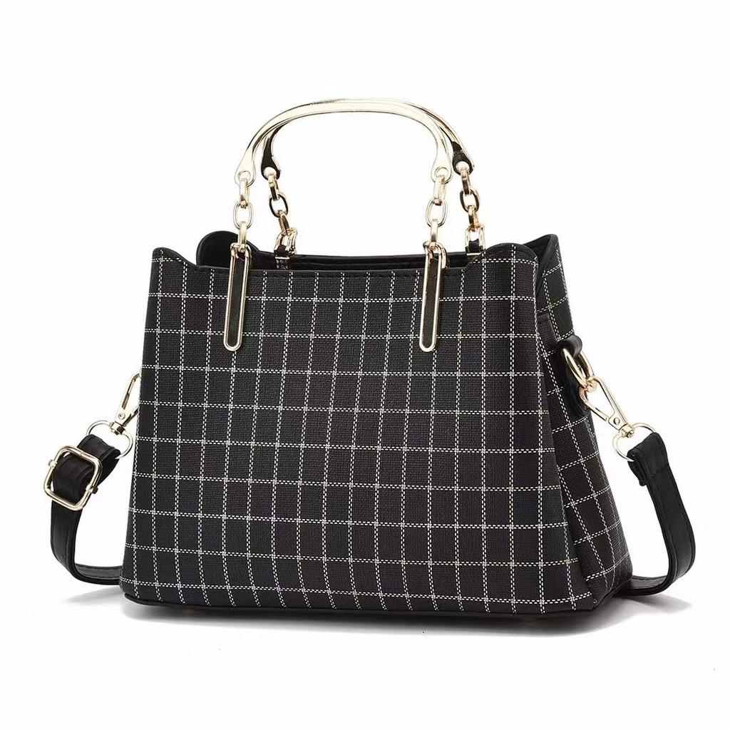 Стильная черно-белая клетчатая сумка-ведро Шикарная сумка для повседневного использования Black Check