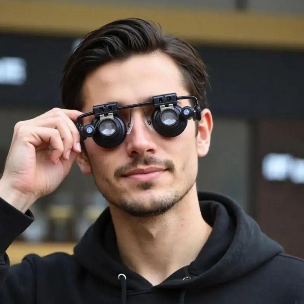 with LED Lights 20X Magnifier Double Eye Glasses  Jeweler Inspect Tool