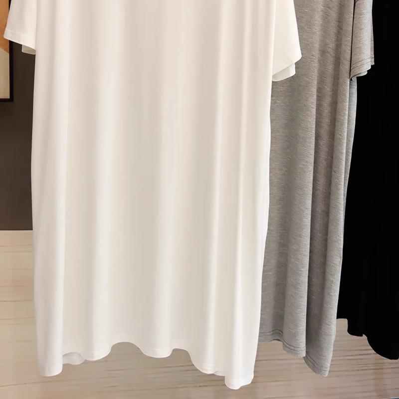 Women's Modal V-Neck Midi Dress - Loose, Plus Size, Summer Nightdress, Maternity